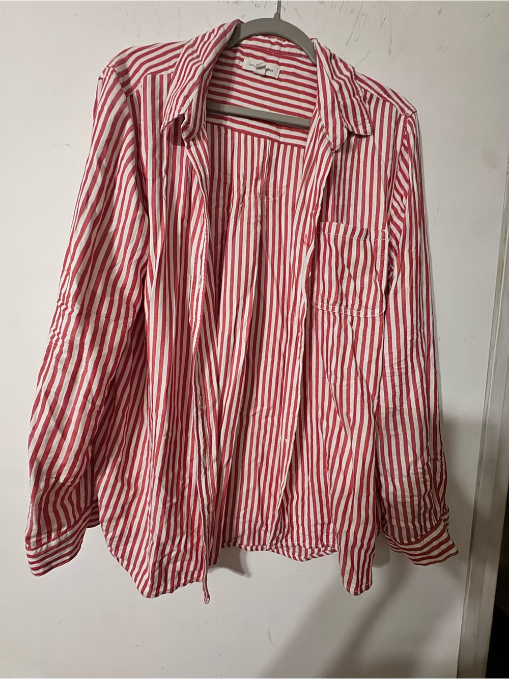 beachlunchlounge Red and White Striped Casual Button-Down Shirt